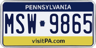 PA license plate MSW9865