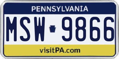 PA license plate MSW9866