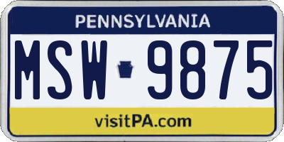 PA license plate MSW9875