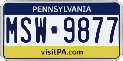 PA license plate MSW9877