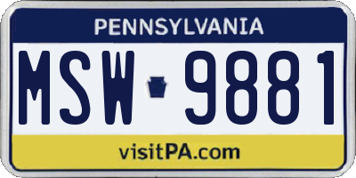 PA license plate MSW9881