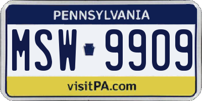 PA license plate MSW9909