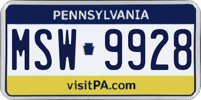PA license plate MSW9928