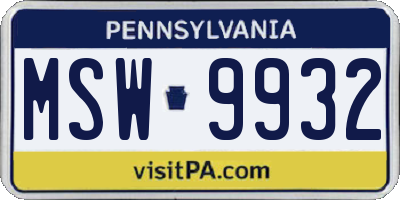PA license plate MSW9932