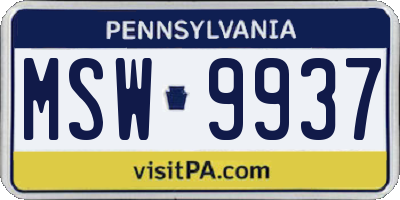 PA license plate MSW9937