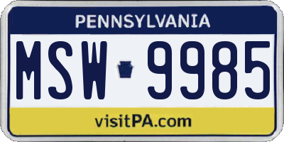 PA license plate MSW9985