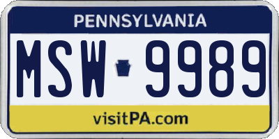 PA license plate MSW9989
