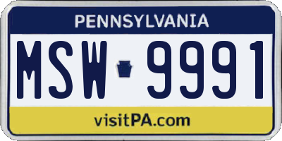 PA license plate MSW9991