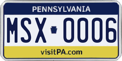 PA license plate MSX0006