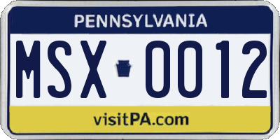 PA license plate MSX0012