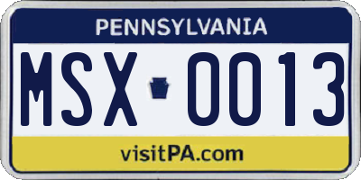 PA license plate MSX0013