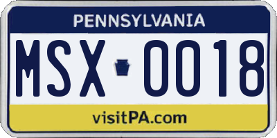 PA license plate MSX0018