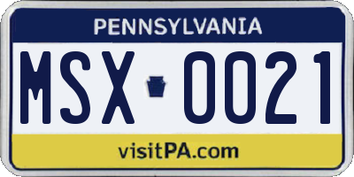 PA license plate MSX0021