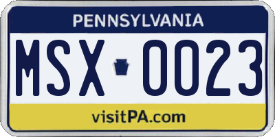 PA license plate MSX0023