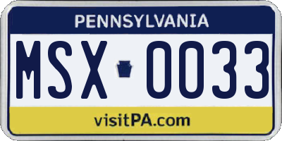 PA license plate MSX0033