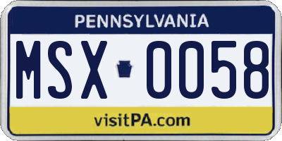 PA license plate MSX0058