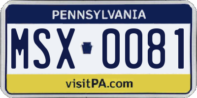 PA license plate MSX0081