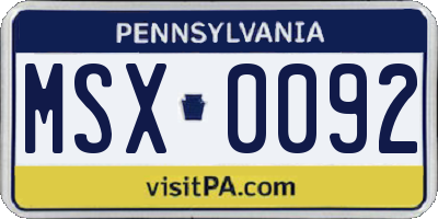 PA license plate MSX0092