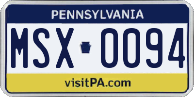 PA license plate MSX0094