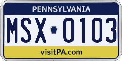 PA license plate MSX0103
