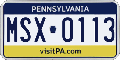 PA license plate MSX0113