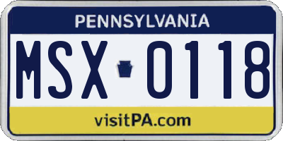 PA license plate MSX0118