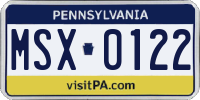 PA license plate MSX0122