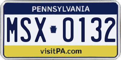 PA license plate MSX0132