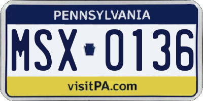 PA license plate MSX0136