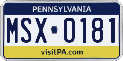 PA license plate MSX0181