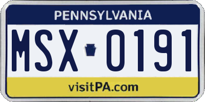 PA license plate MSX0191