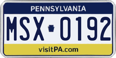 PA license plate MSX0192