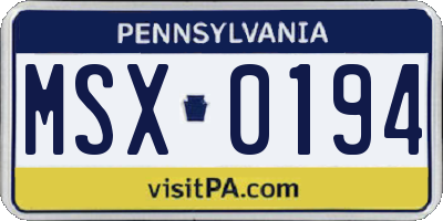 PA license plate MSX0194