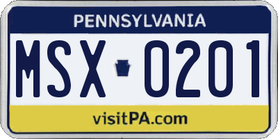 PA license plate MSX0201