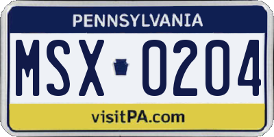 PA license plate MSX0204