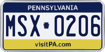 PA license plate MSX0206