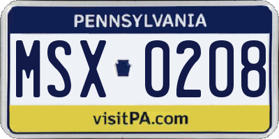 PA license plate MSX0208