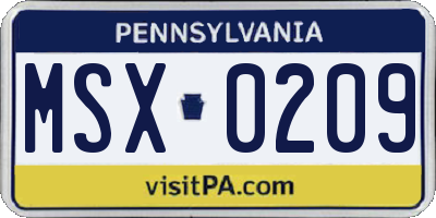 PA license plate MSX0209