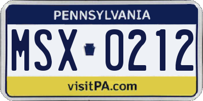 PA license plate MSX0212