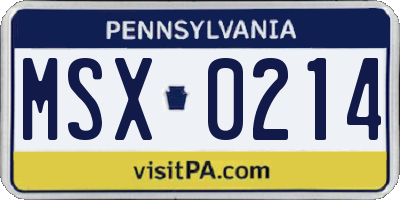 PA license plate MSX0214