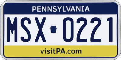 PA license plate MSX0221