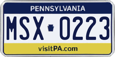 PA license plate MSX0223