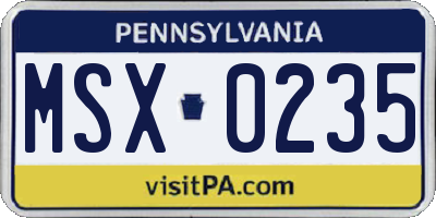 PA license plate MSX0235