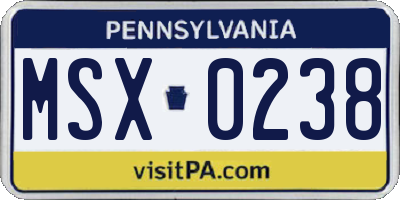 PA license plate MSX0238