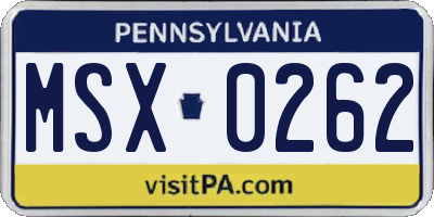 PA license plate MSX0262