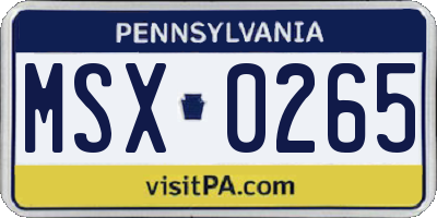 PA license plate MSX0265