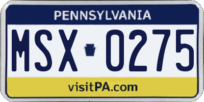 PA license plate MSX0275