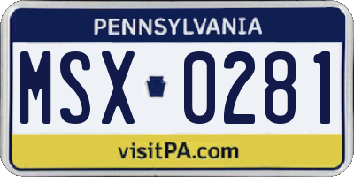 PA license plate MSX0281
