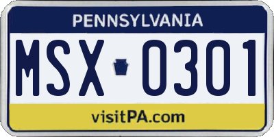 PA license plate MSX0301