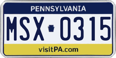 PA license plate MSX0315